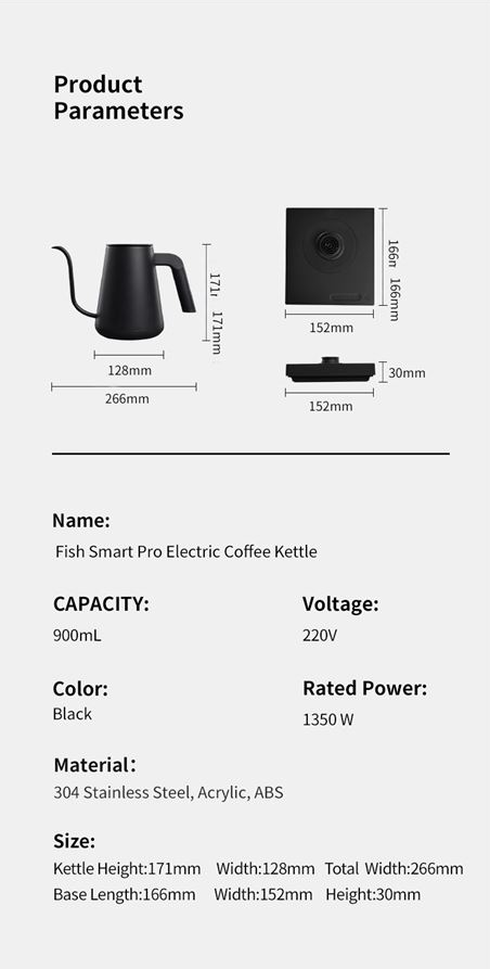 Schoenkaffee - Timemore Fish Smart Pro Elektrischer Wasserkocher Schwarz 900ml